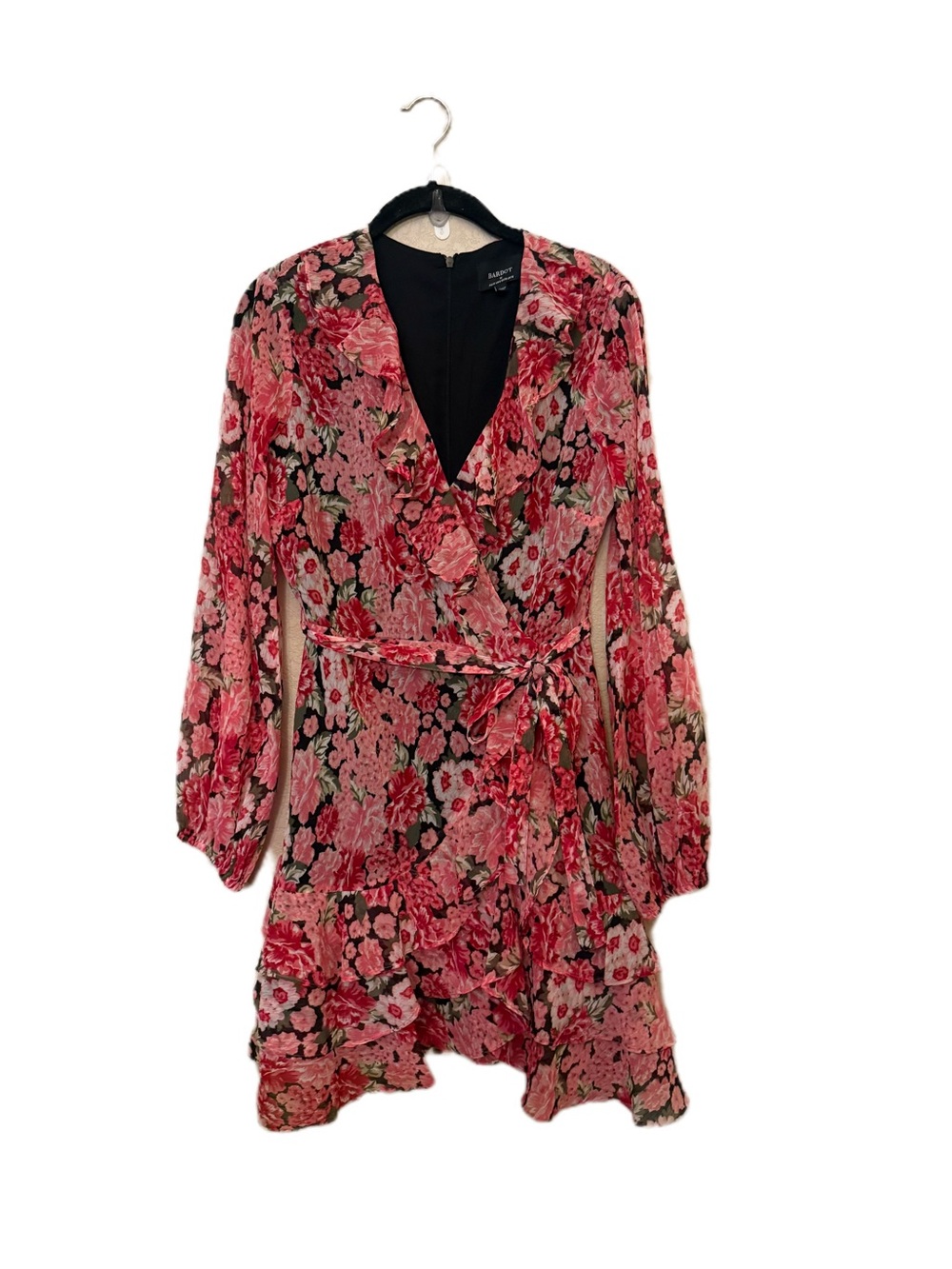 Bardot by Anthropologie Triple Frill Dress in Pink Gardenia Floral Wrap. - Picture 4 of 6
